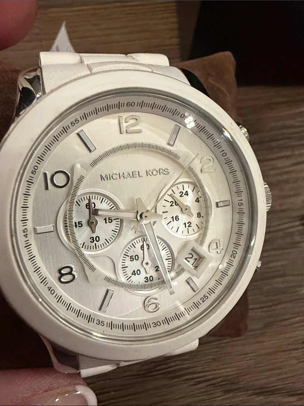 Michael Kors White Ceramic Men's Chronograph Watch with Silver Dial Working